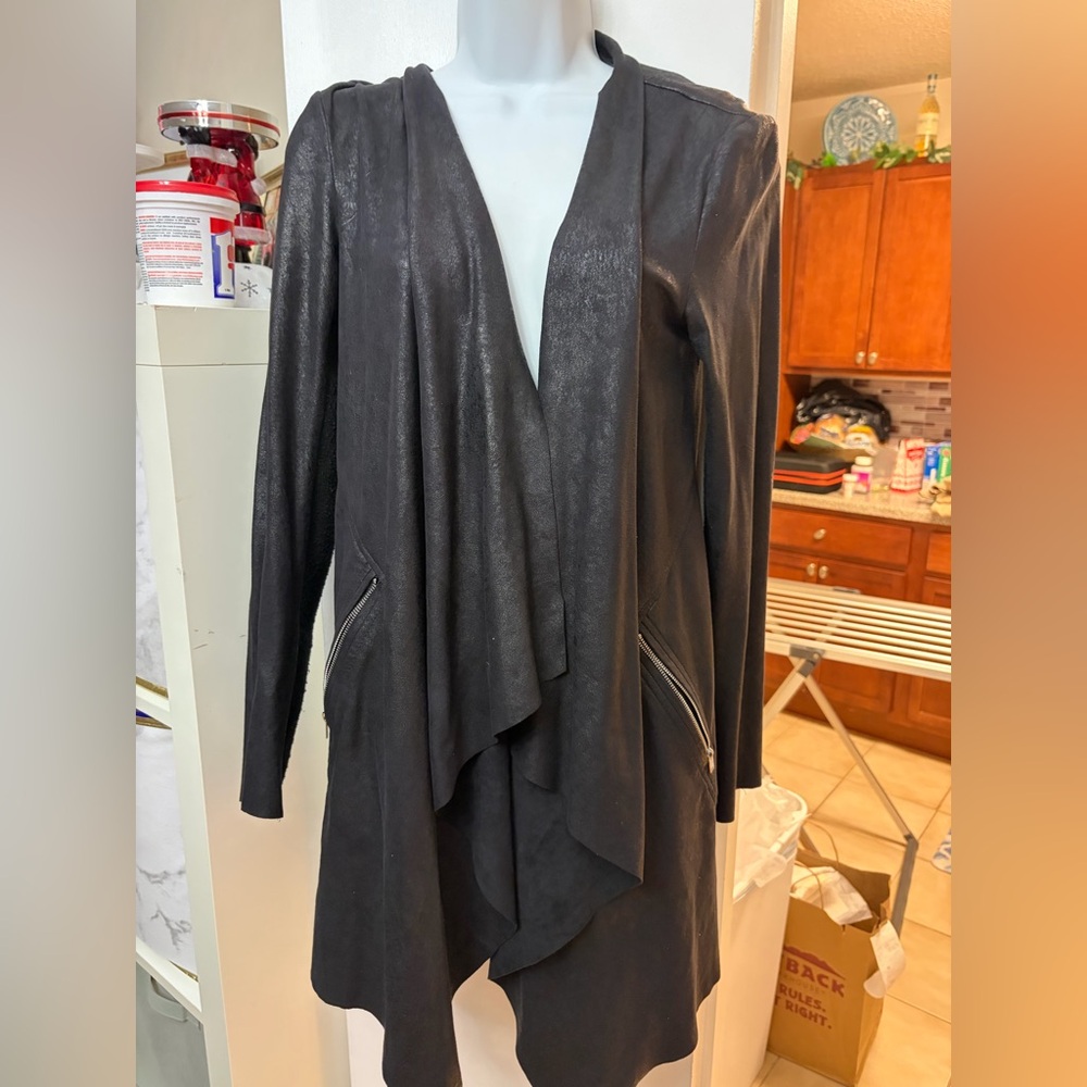 Zara Black Leather Waterfall Jacket